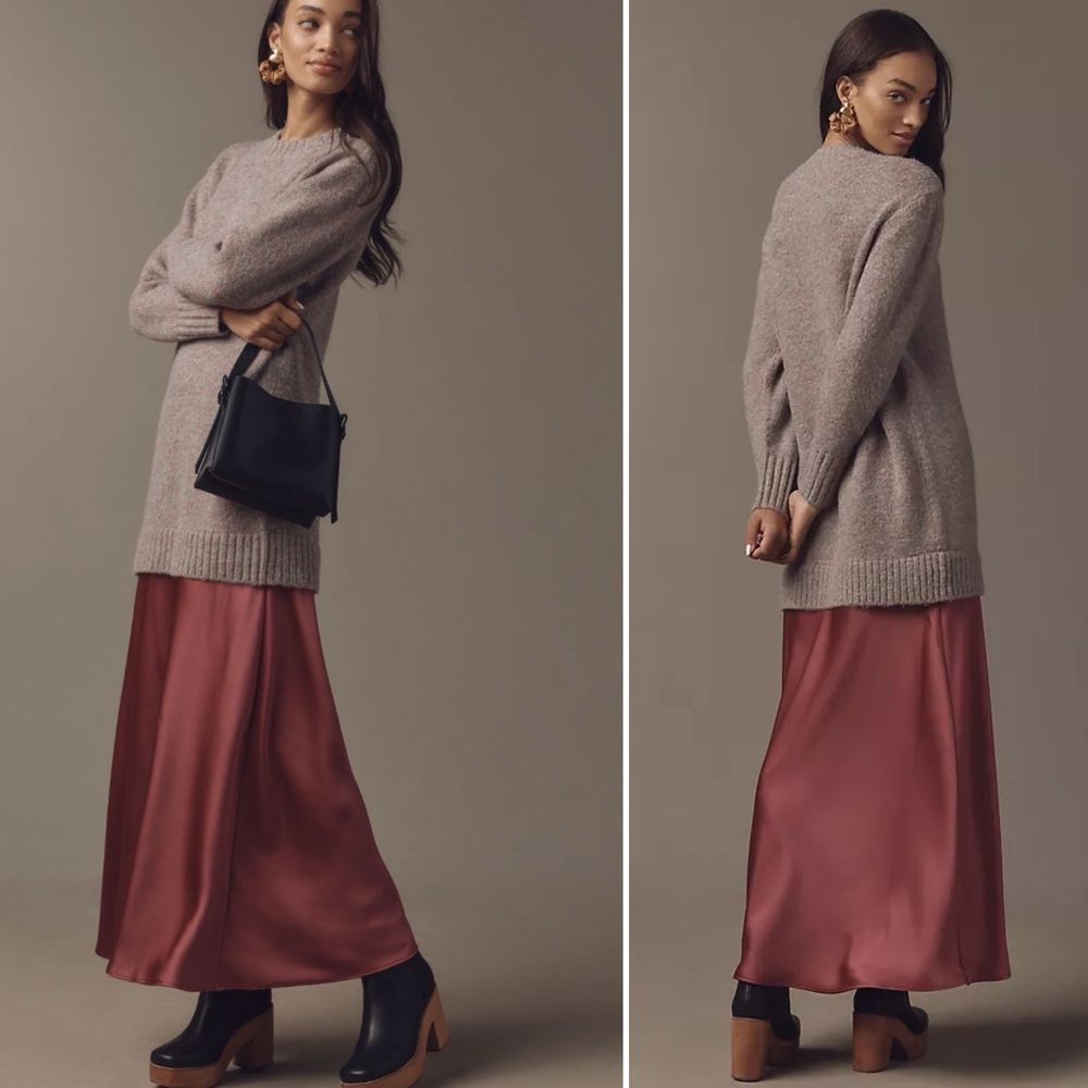 NWT Anthropologie Long Sleeve Twofer Sweater Slip Midi Dress, Petite Small